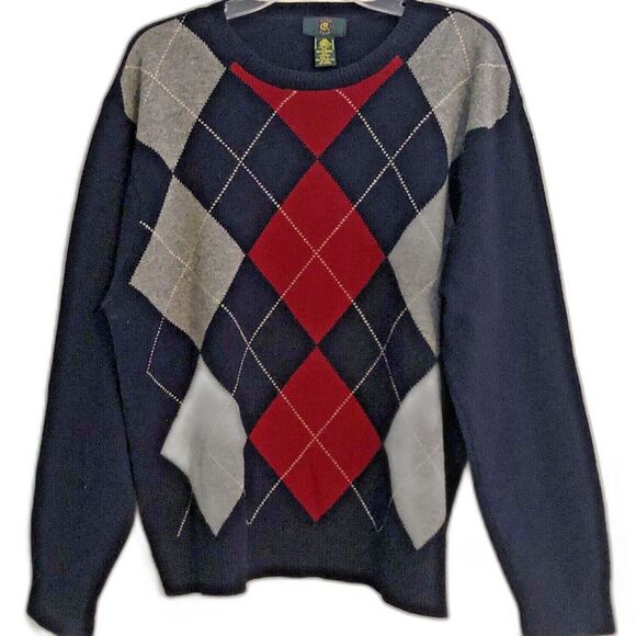 Club Room Lambs Wool Argyle Sweater Mens Size L VTG Crew Neck Ivy League Preppy - Picture 3 of 12